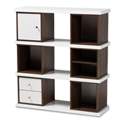 Baxton Studio Rune Modern and Contemporary Two-Tone White and Walnut Brown Finished 2-Drawer Bookcase